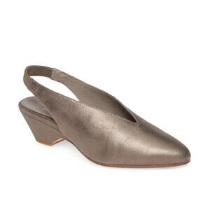 Eileen Fisher Gatwick Nubuck Slingback Block Heel Pumps Pewter sz 7